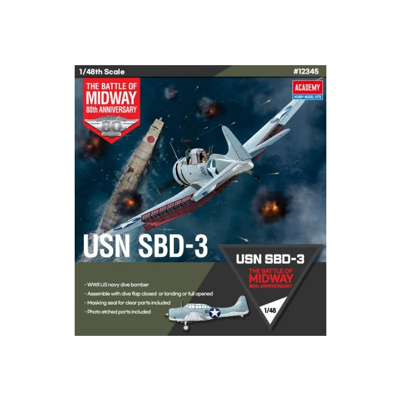 Academy Maquette Avion Maquette D'avion En Plastique USN SBD-3 "Bataille De Midway"